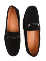 Men's Genuine Suede Moccasins - Black with Metal Accessory
