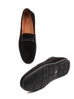 Men's Genuine Suede Moccasins - Black with Metal Accessory