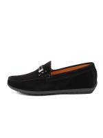 Men's Genuine Suede Moccasins - Black with Metal Accessory