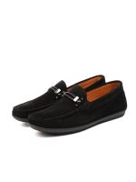 Men's Genuine Suede Moccasins - Black with Metal Accessory