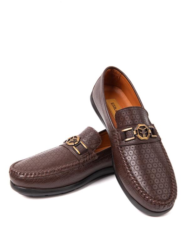 Dark Brown Genuine Leather Patterned Men's Loafer