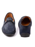 Natural Suede Dark Blue Men's Moccasin with Metal Accessory