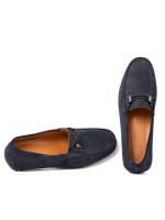 Natural Suede Dark Blue Men's Moccasin with Metal Accessory
