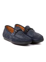 Natural Suede Dark Blue Men's Moccasin with Metal Accessory
