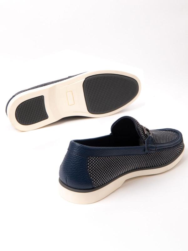 Blue Men's Loafers with Genuine Leather Details