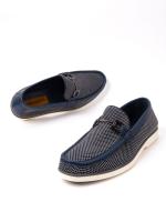 Blue Men's Loafers with Genuine Leather Details