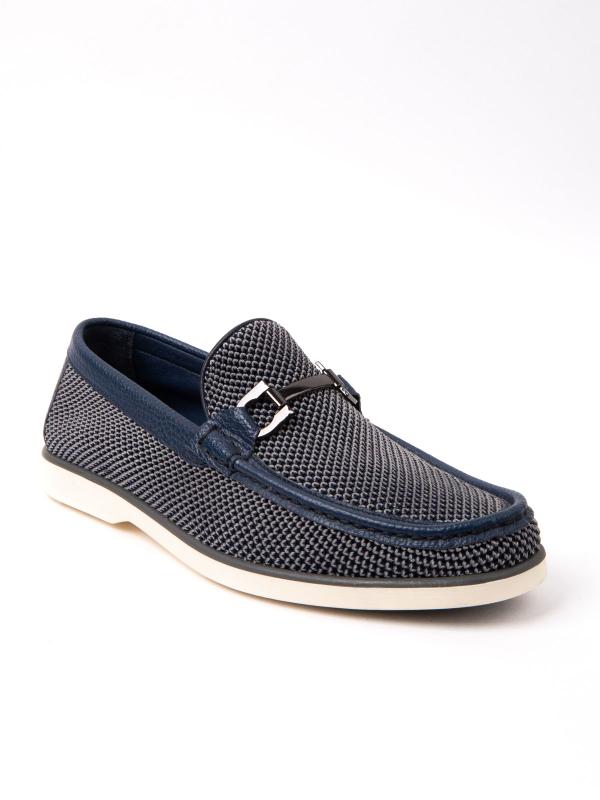 Blue Men's Loafers with Genuine Leather Details