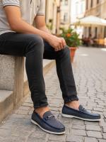 Blue Men's Loafers with Genuine Leather Details