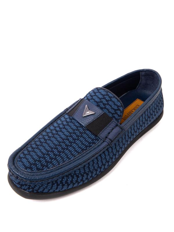 Navy Blue Moccasin with Leather and Textile Combination