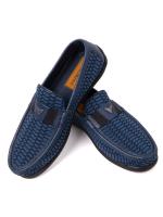 Navy Blue Moccasin with Leather and Textile Combination