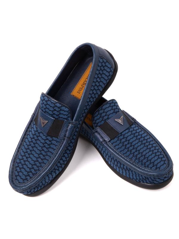 Navy Blue Moccasin with Leather and Textile Combination
