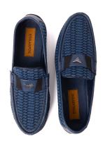 Navy Blue Moccasin with Leather and Textile Combination