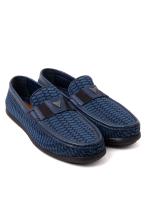 Navy Blue Moccasin with Leather and Textile Combination