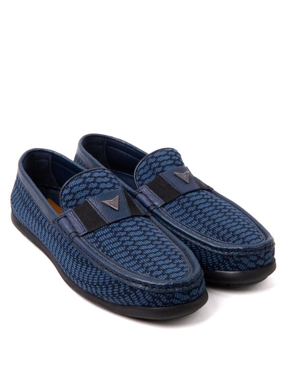 Navy Blue Moccasin with Leather and Textile Combination