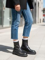 Siyah Hakiki Deri, Zincir Detaylı Kalın Tabanlı Kadın Bot