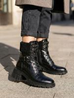 Premium Crocodile Embossed Black Natural Leather Women's Boots