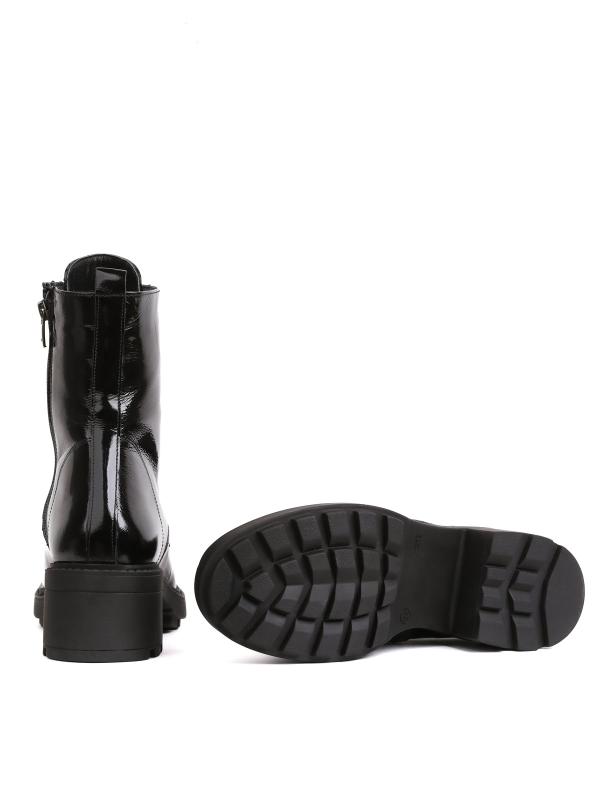 Black Shiny Real Leather Chunky Sole Women's Boots