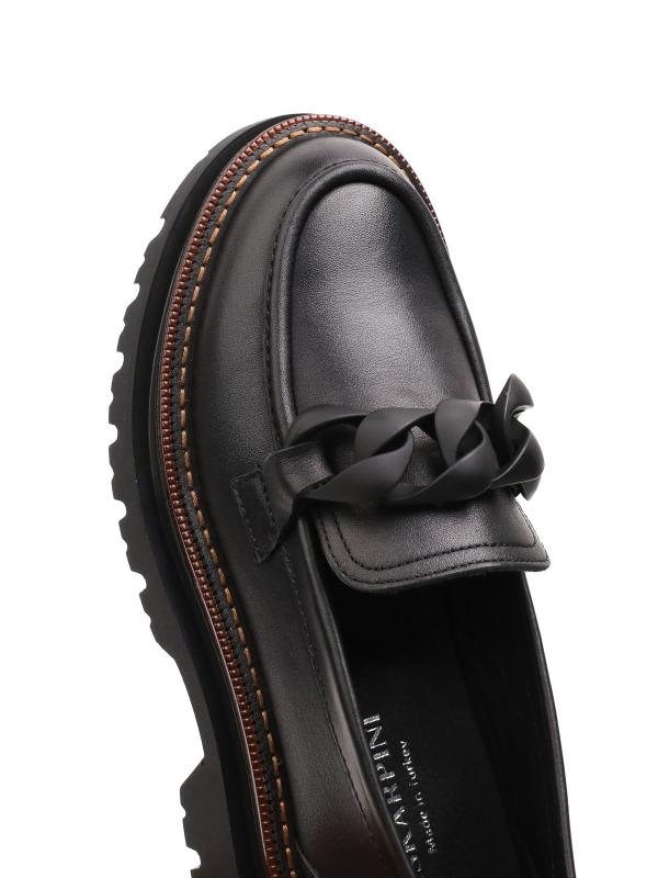 Black Genuine Leather Chain Detailed Chunky Sole Women's Loafer