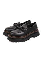 Black Genuine Leather Chain Detailed Chunky Sole Women's Loafer