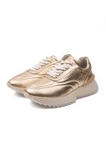 Gold Premium Genuine Leather Platform Women's Sneakers
