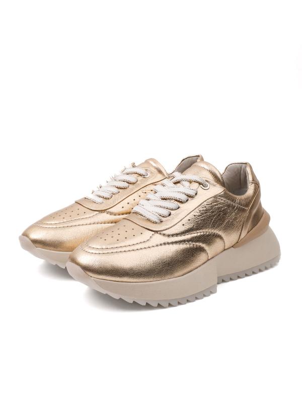 Gold Premium Genuine Leather Platform Women's Sneakers