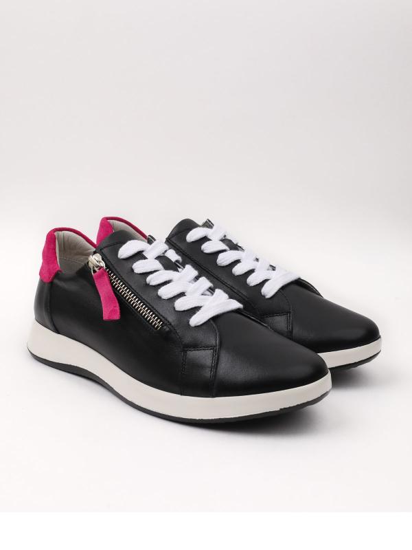Genuine Leather Black Women's Sneaker – Pink Detailed