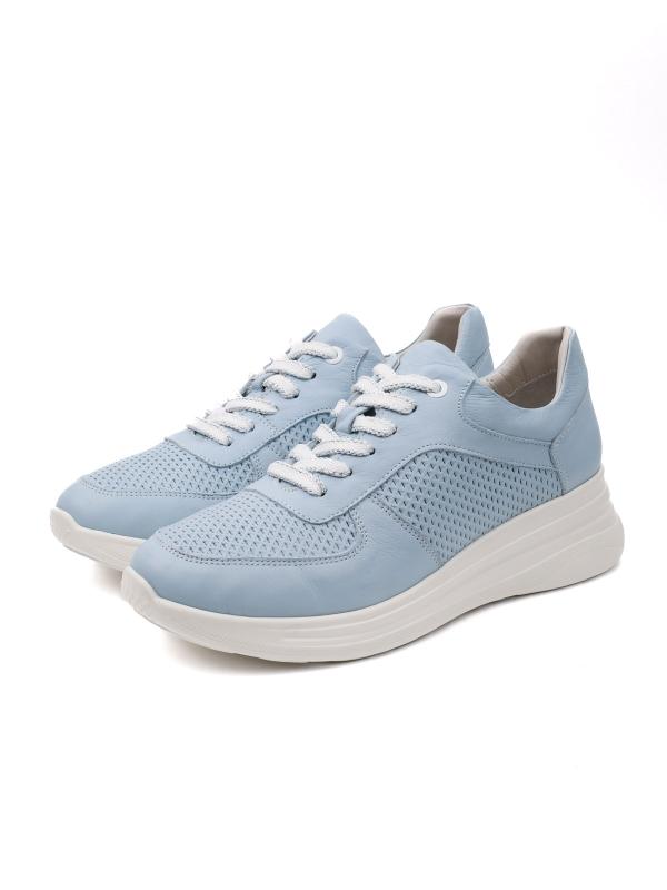 Sky Breeze – Light Blue Perforated Genuine Leather Women's Sneaker