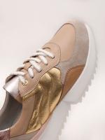 Beige and Gold Detailed Genuine Leather Women's Sneakers