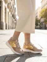 Beige and Gold Detailed Genuine Leather Women's Sneakers