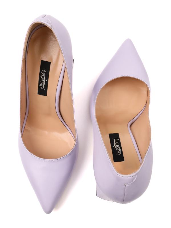 Thick Heeled Pointed Toe Genuine Leather Women's Shoe