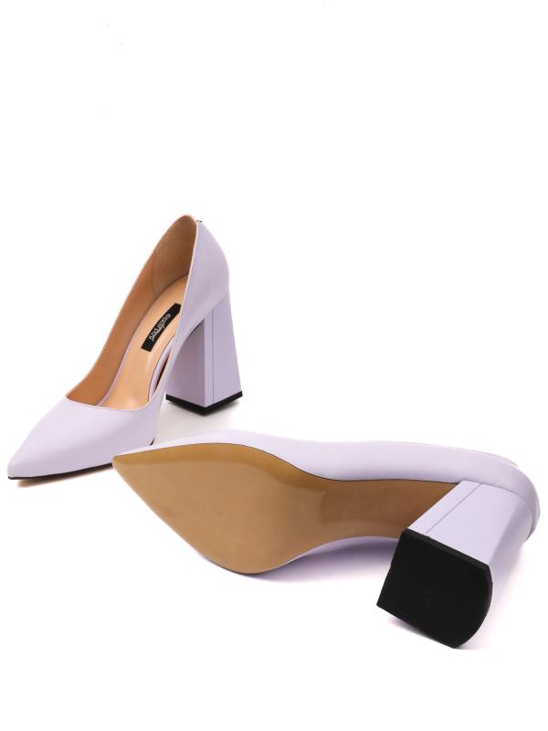 Thick Heeled Pointed Toe Genuine Leather Women's Shoe