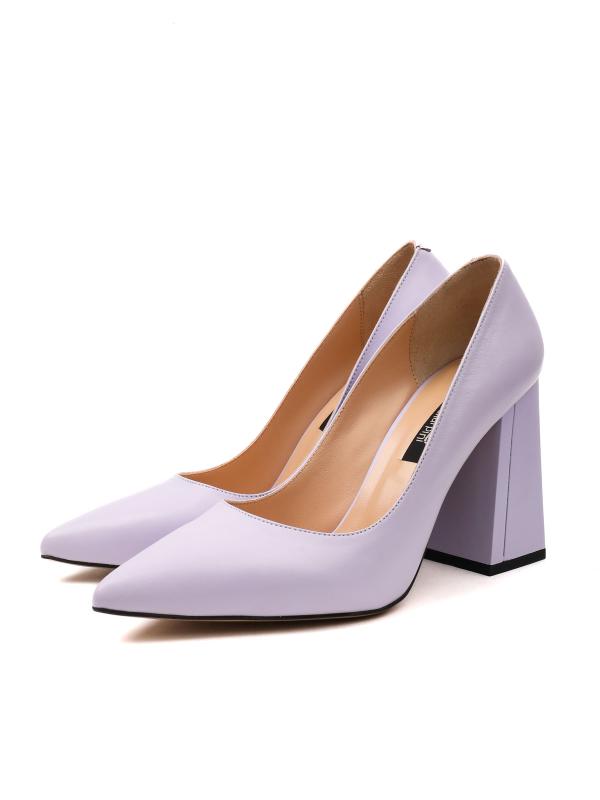 Thick Heeled Pointed Toe Genuine Leather Women's Shoe