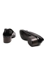 Black Natural Leather Metal Accessorized Women's Heeled Loafer