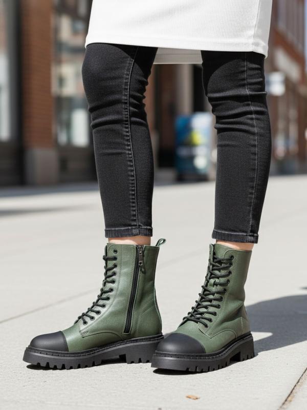 Zeytin Yeşili Hakiki Deri Kadın Botu