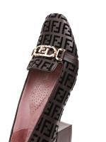 Women's Genuine Leather Monogram Pattern Block Heel Loafers