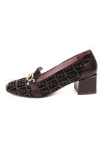 Women's Genuine Leather Monogram Pattern Block Heel Loafers