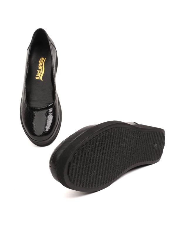 Women's Black Patent Genuine Leather Reptile Print Platform Shoes