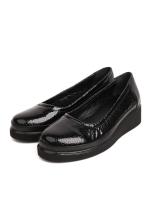 Women's Black Patent Genuine Leather Reptile Print Platform Shoes