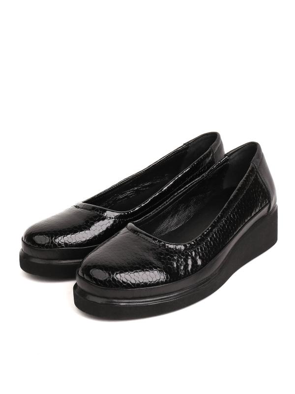 Women's Black Patent Genuine Leather Reptile Print Platform Shoes