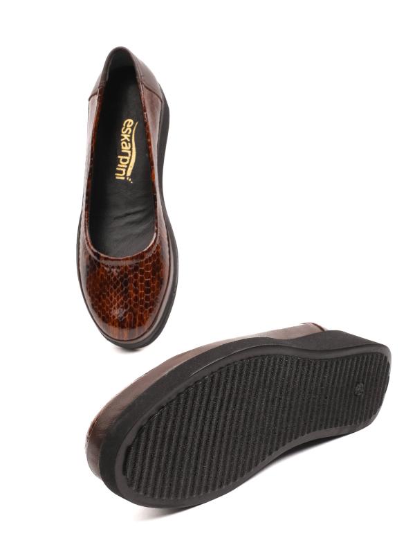 Women's Brown Patent Genuine Leather Reptile Print Platform Shoes