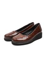 Women's Brown Patent Genuine Leather Reptile Print Platform Shoes
