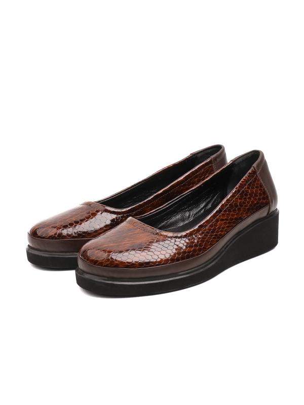Women's Brown Patent Genuine Leather Reptile Print Platform Shoes