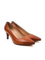 Natural Leather Tan Classic High Heel Shoes - 6 cm