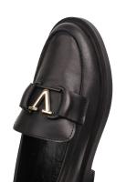 Women's Genuine Leather Loafers with Gold V-Accessory