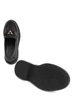 Women's Genuine Leather Loafers with Gold V-Accessory