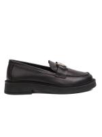 Women's Genuine Leather Loafers with Gold V-Accessory