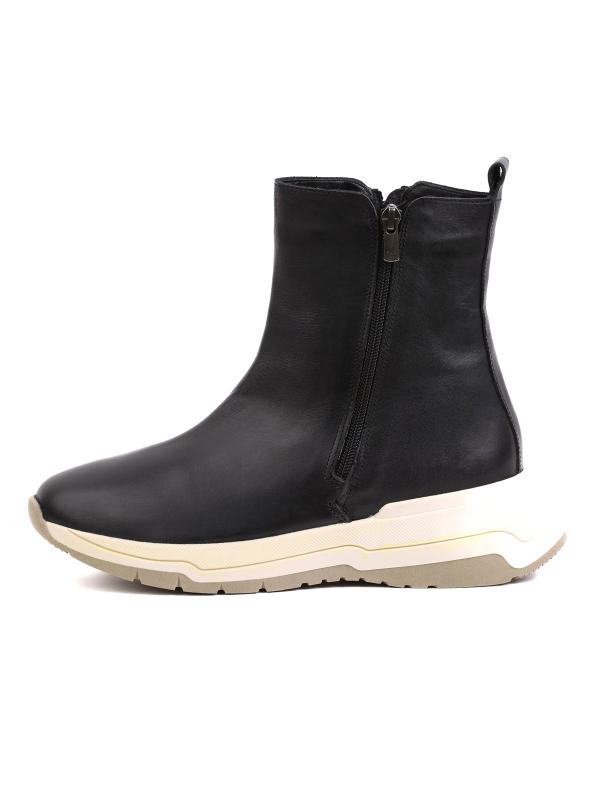 Urban Comfort – Black Genuine Leather Zippered Sneaker-Boots