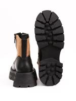 Front Zipper Chunky Sole Two-Tone Genuine Leather Women's Boots