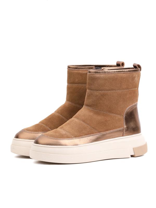 Kahve Süet ve Metalik Işıltılı Hakiki Deri Yarım Bot