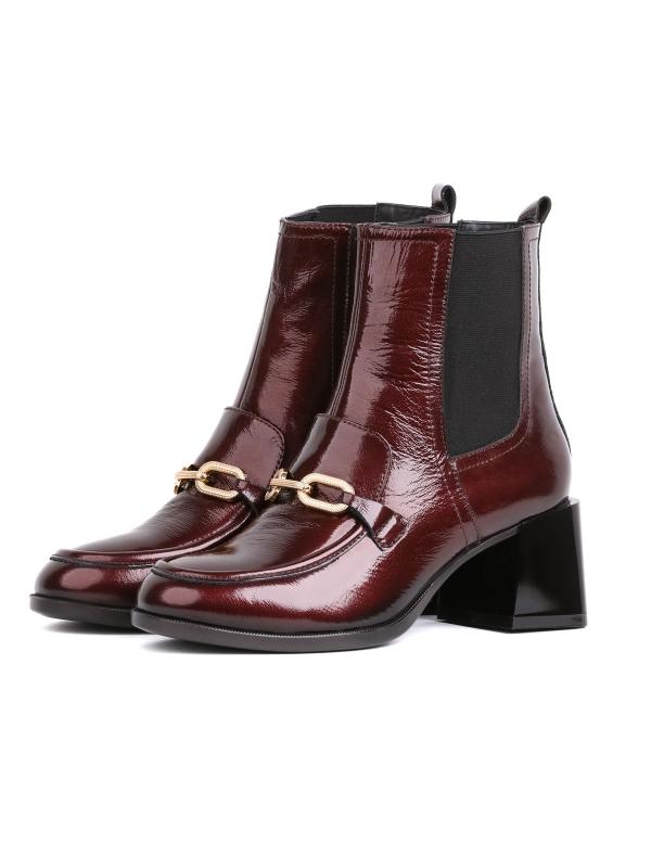 Chain Accessory Burgundy Natural Leather Women’s Boots